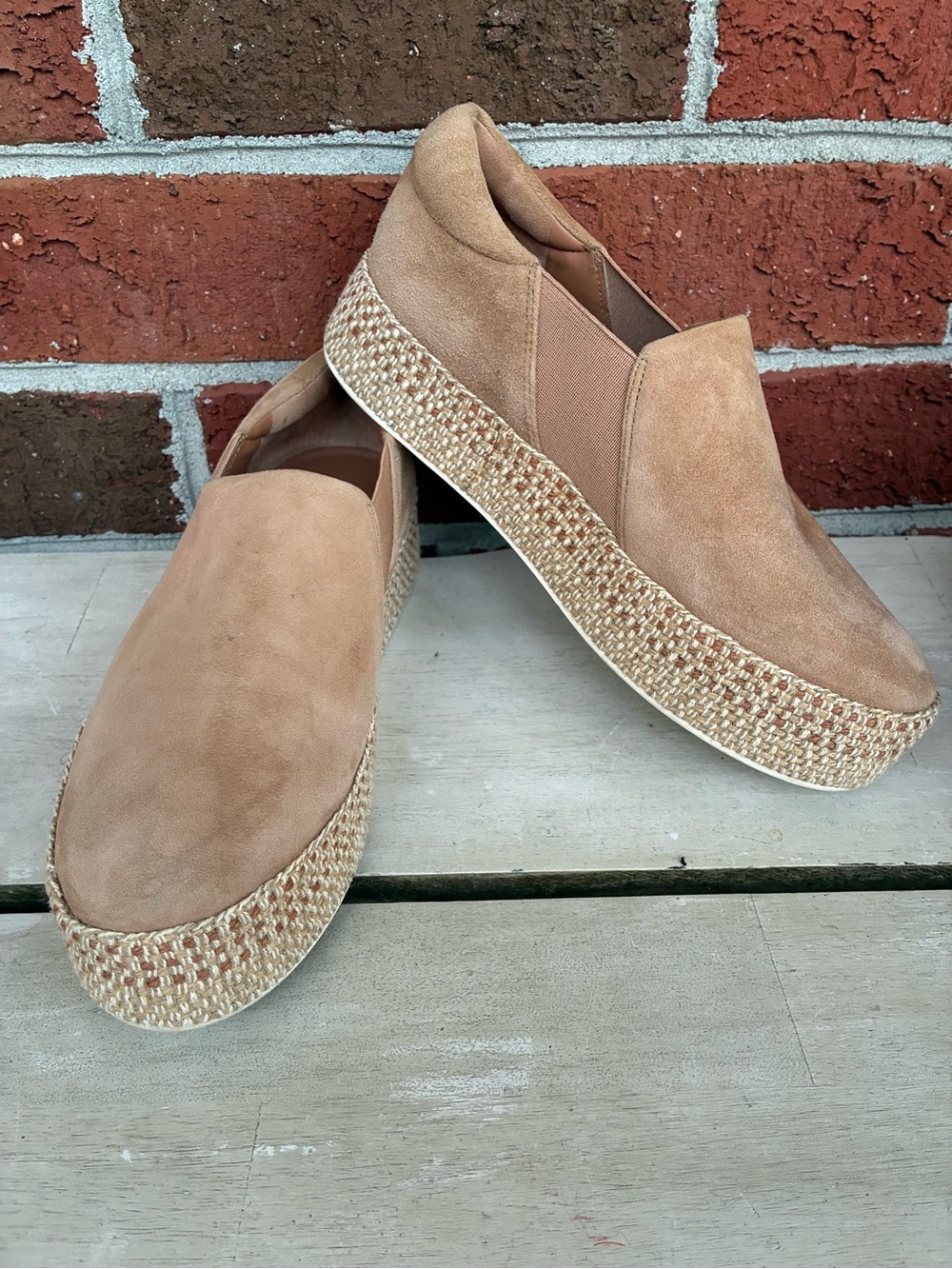 Vince Tan Suede Platform Espadrille Slip-Ons